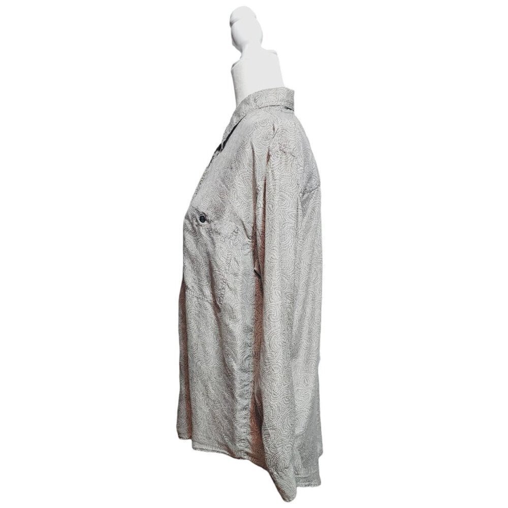 Vintage Whistle gray & white silk button down long sleeve western blouse size S - Picture 4 of 10